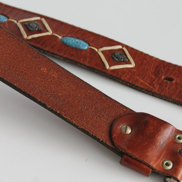 SOLD / 1990s Vintage Turquoise Stone Italian Leather Belt ~ 34" - Picture 7 of 7